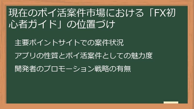 現在のポイ活案件市場における「FX初心者ガイド」の位置づけ