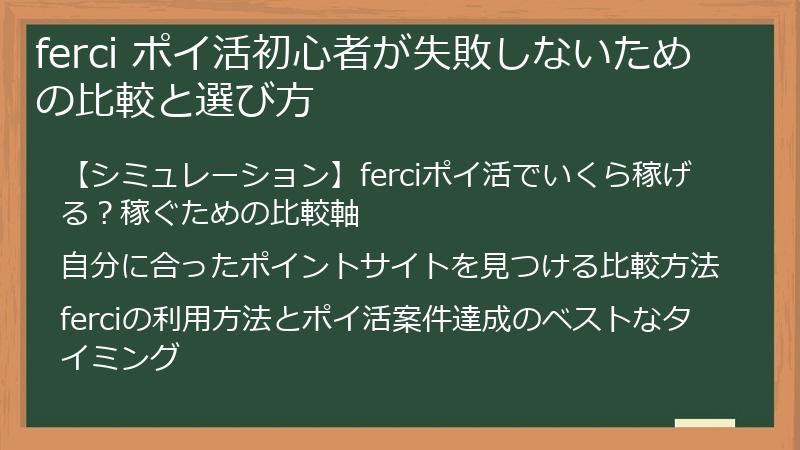 ferci ポイ活初心者が失敗しないための比較と選び方