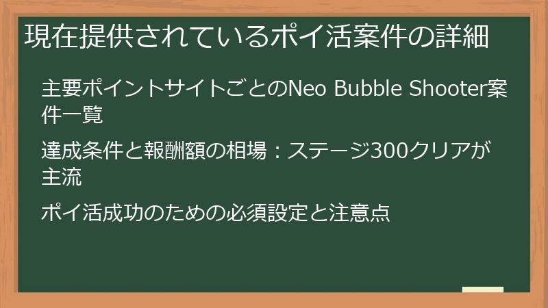 現在提供されているポイ活案件の詳細