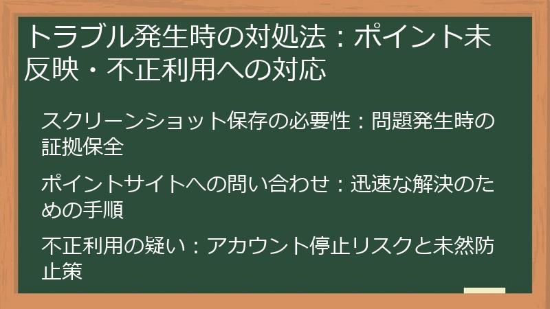 トラブル発生時の対処法:ポイント未反映・不正利用への対応