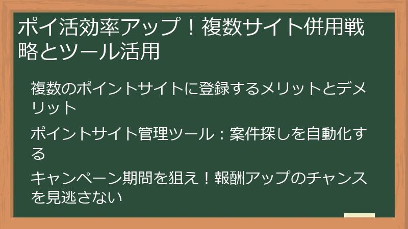 ポイ活効率アップ！複数サイト併用戦略とツール活用