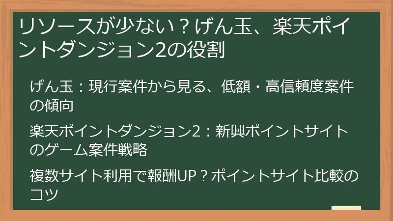 リソースが少ない？げん玉、楽天ポイントダンジョン2の役割
