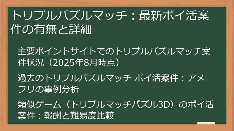 トリプルパズルマッチ：最新ポイ活案件の有無と詳細