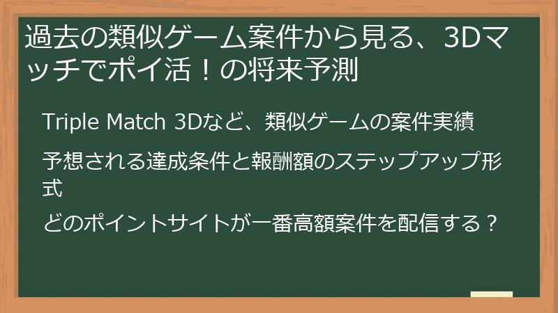 過去の類似ゲーム案件から見る、3Dマッチでポイ活！の将来予測