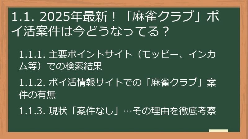 1.1. 2025年最新！「麻雀クラブ」ポイ活案件は今どうなってる？