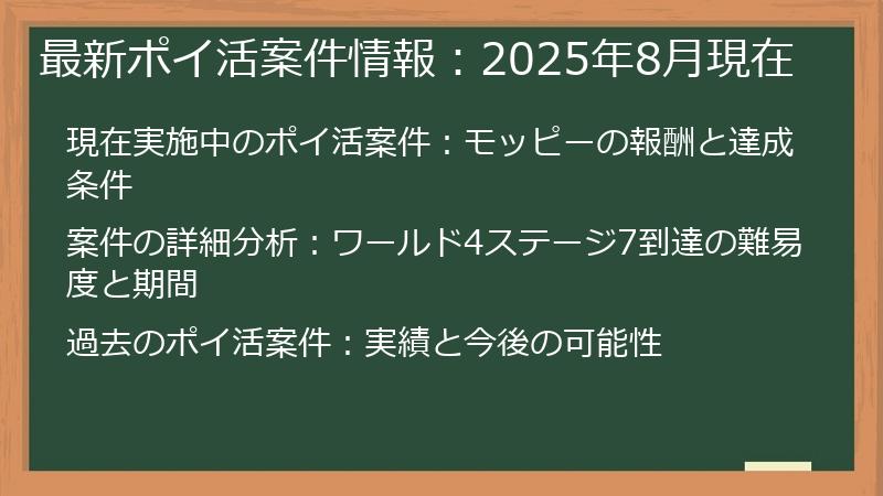 最新ポイ活案件情報：2025年8月現在
