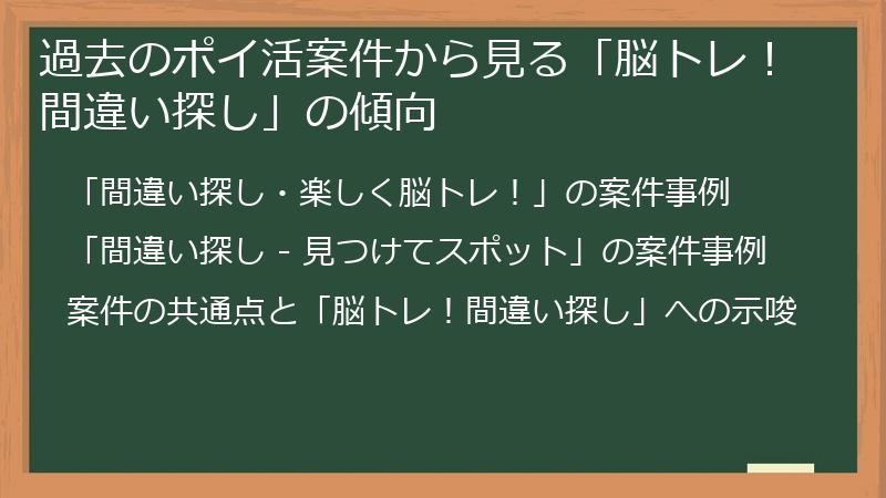 過去のポイ活案件から見る「脳トレ！間違い探し」の傾向