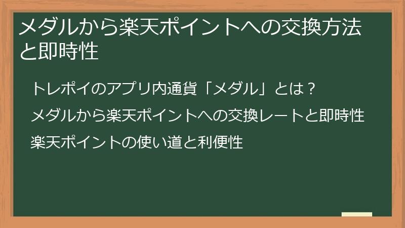 メダルから楽天ポイントへの交換方法と即時性