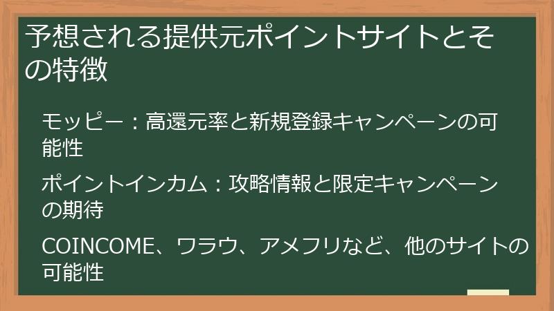 予想される提供元ポイントサイトとその特徴