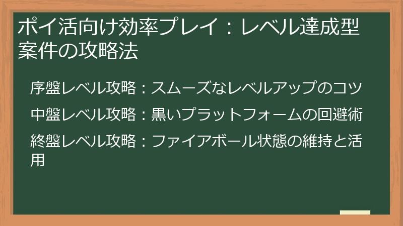 ポイ活向け効率プレイ：レベル達成型案件の攻略法