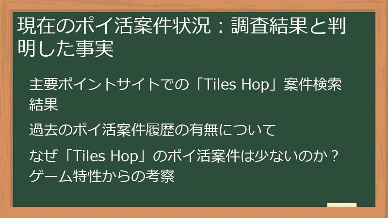 現在のポイ活案件状況：調査結果と判明した事実