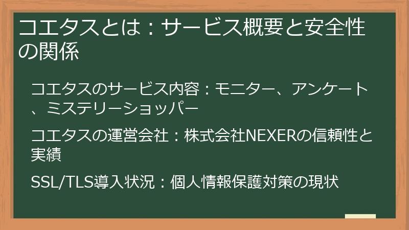 コエタスとは：サービス概要と安全性の関係