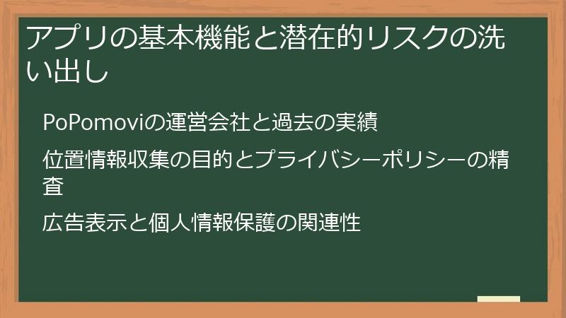 アプリの基本機能と潜在的リスクの洗い出し
