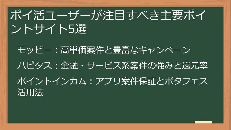 ポイ活ユーザーが注目すべき主要ポイントサイト5選