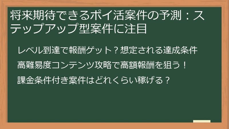 将来期待できるポイ活案件の予測：ステップアップ型案件に注目