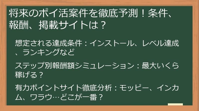 将来のポイ活案件を徹底予測！条件、報酬、掲載サイトは？