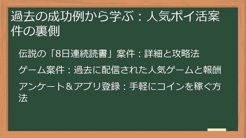 過去の成功例から学ぶ：人気ポイ活案件の裏側