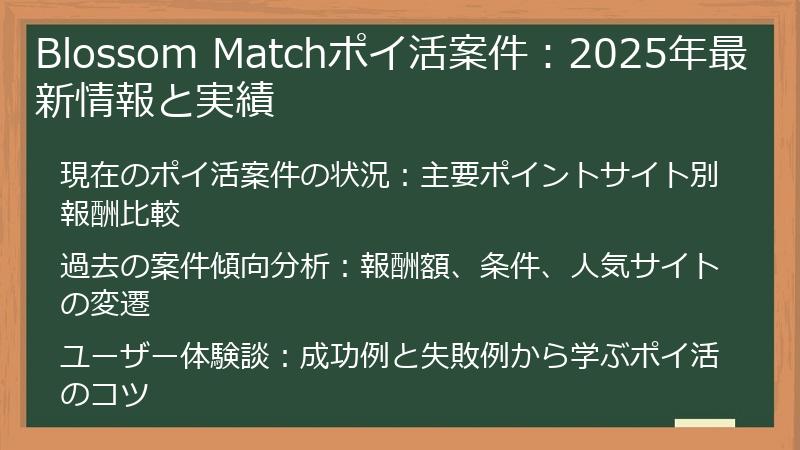 Blossom Matchポイ活案件：2025年最新情報と実績