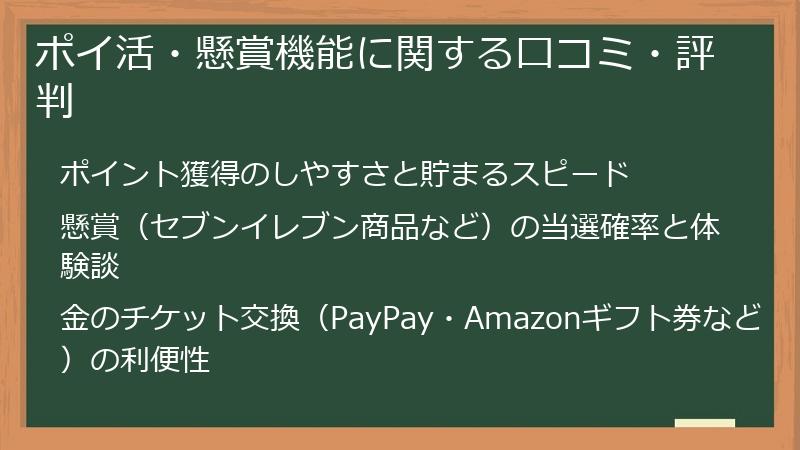 ポイ活・懸賞機能に関する口コミ・評判