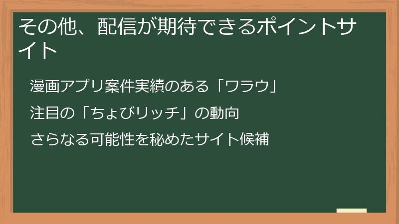 その他、配信が期待できるポイントサイト