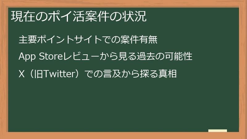 現在のポイ活案件の状況