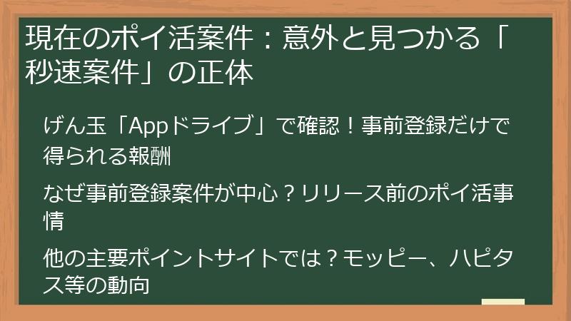 現在のポイ活案件：意外と見つかる「秒速案件」の正体
