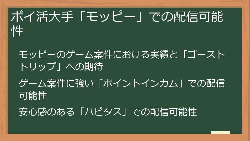 ポイ活大手「モッピー」での配信可能性