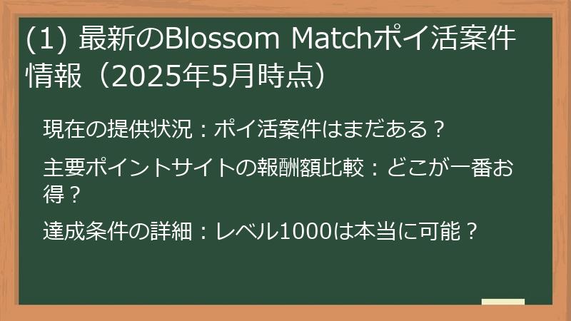 (1) 最新のBlossom Matchポイ活案件情報（2025年5月時点）