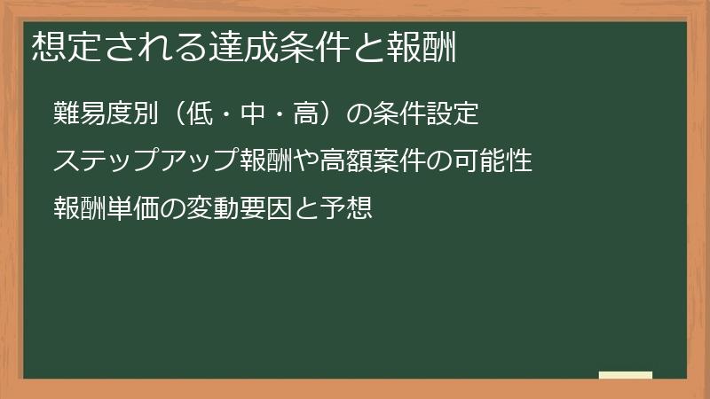 想定される達成条件と報酬