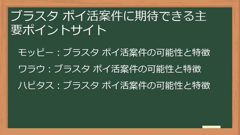 ブラスタ ポイ活案件に期待できる主要ポイントサイト