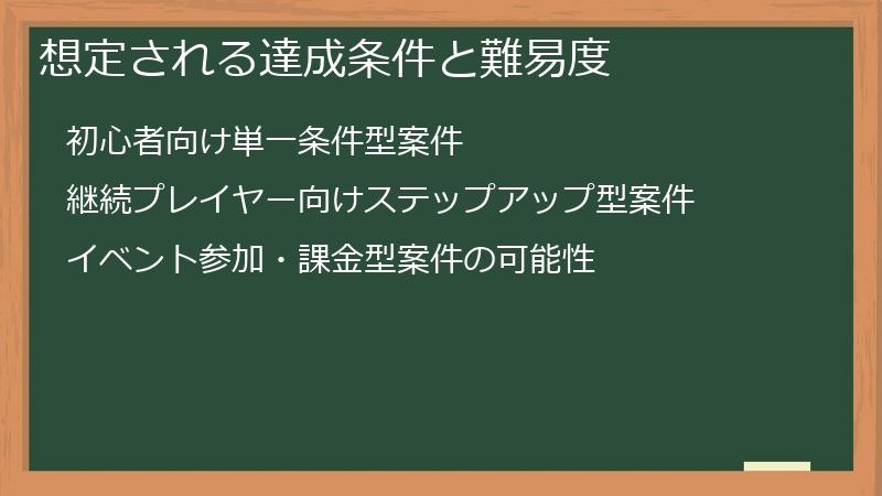 想定される達成条件と難易度
