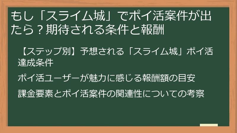 もし「スライム城」でポイ活案件が出たら？期待される条件と報酬