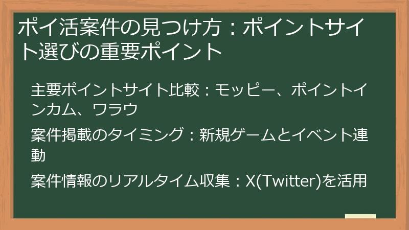ポイ活案件の見つけ方：ポイントサイト選びの重要ポイント