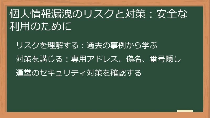 個人情報漏洩のリスクと対策：安全な利用のために