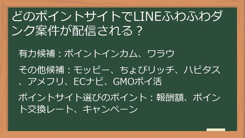 どのポイントサイトでLINEふわふわダンク案件が配信される？
