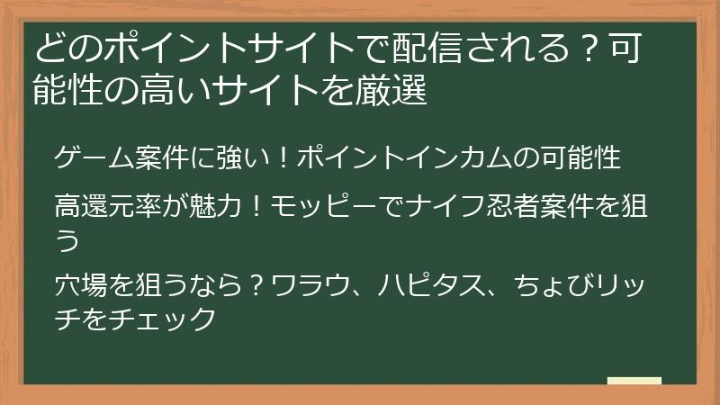 どのポイントサイトで配信される？可能性の高いサイトを厳選