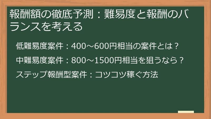 報酬額の徹底予測：難易度と報酬のバランスを考える