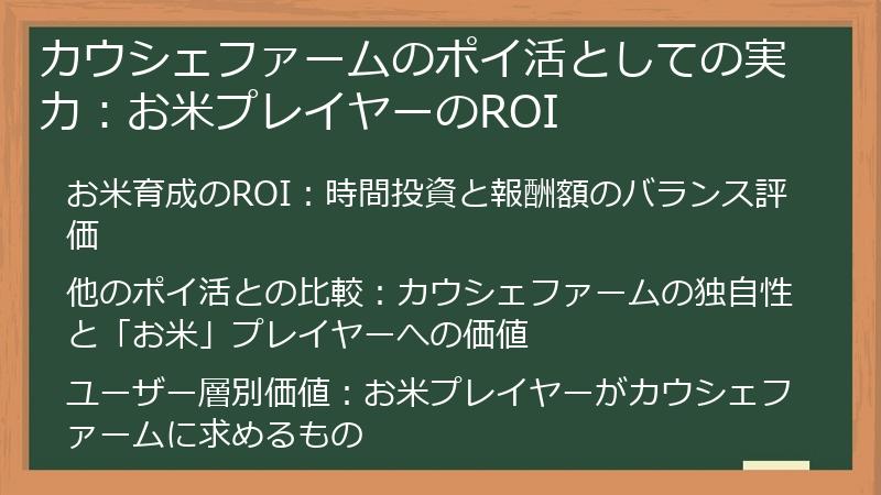 カウシェファームのポイ活としての実力:お米プレイヤーのROI