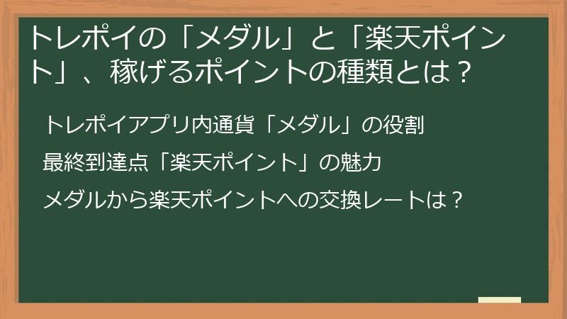 トレポイの「メダル」と「楽天ポイント」、稼げるポイントの種類とは？