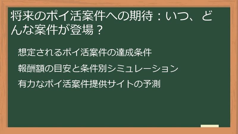 将来のポイ活案件への期待：いつ、どんな案件が登場？