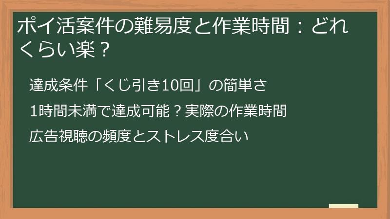 ポイ活案件の難易度と作業時間：どれくらい楽？
