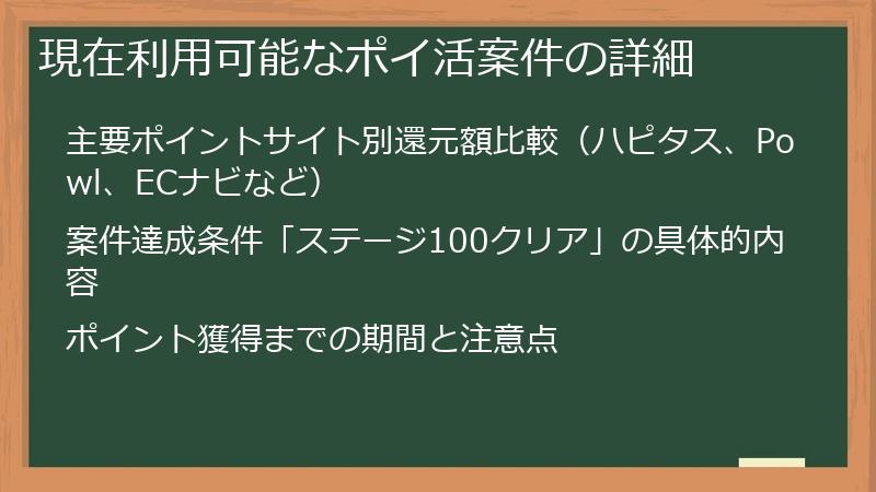 現在利用可能なポイ活案件の詳細