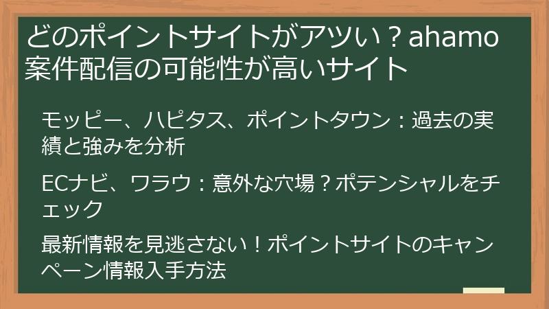 どのポイントサイトがアツい？ahamo案件配信の可能性が高いサイト