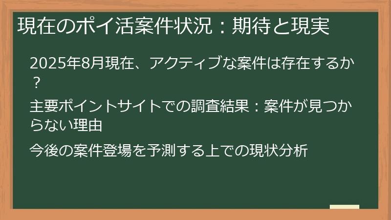 現在のポイ活案件状況：期待と現実