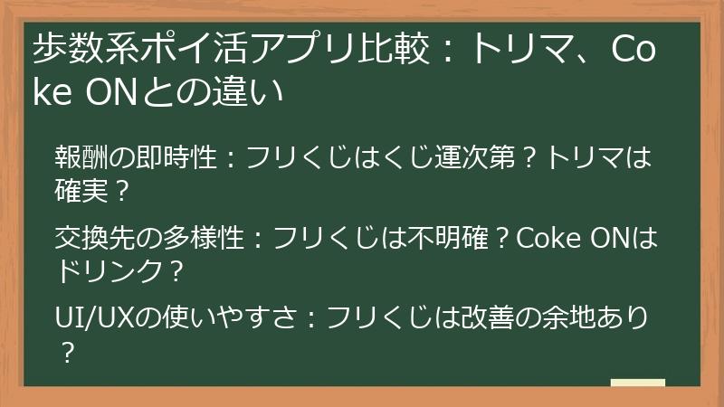 歩数系ポイ活アプリ比較：トリマ、Coke ONとの違い