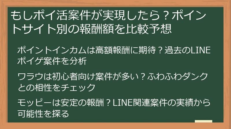 もしポイ活案件が実現したら？ポイントサイト別の報酬額を比較予想