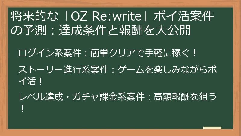 将来的な「OZ Re:write」ポイ活案件の予測：達成条件と報酬を大公開