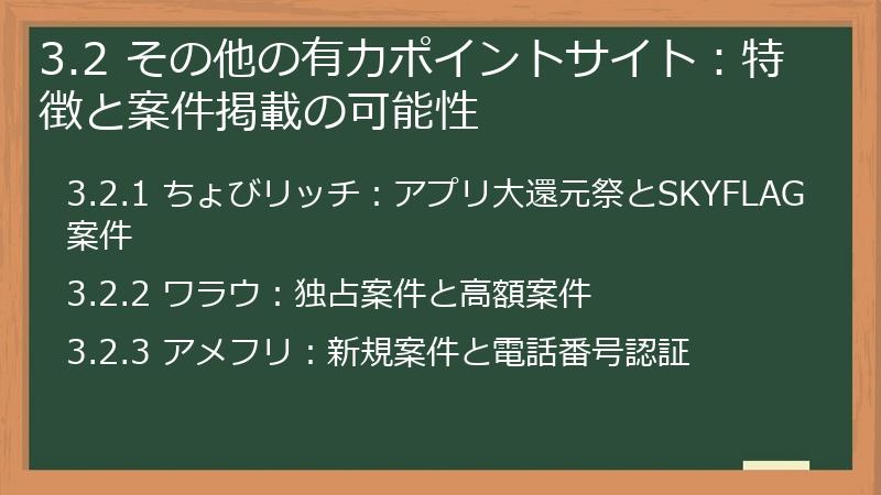 3.2 その他の有力ポイントサイト:特徴と案件掲載の可能性