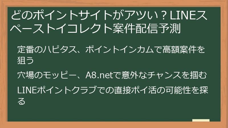 どのポイントサイトがアツい？LINEスペーストイコレクト案件配信予測