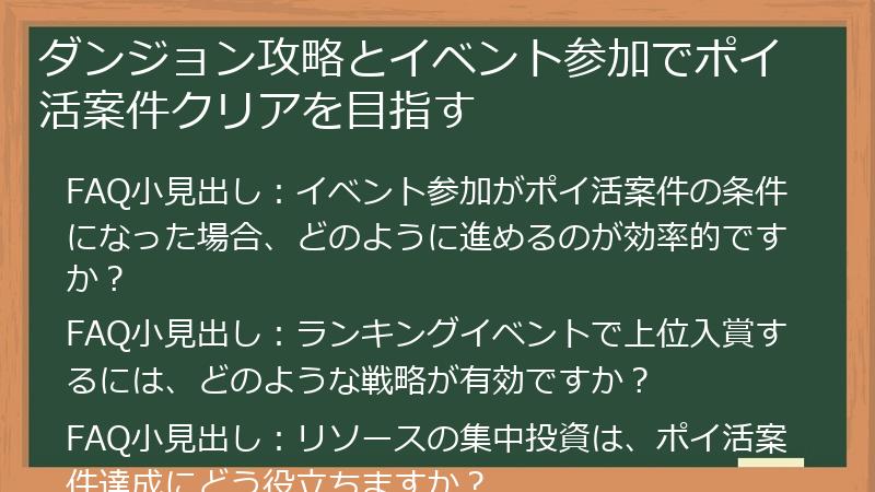 ダンジョン攻略とイベント参加でポイ活案件クリアを目指す